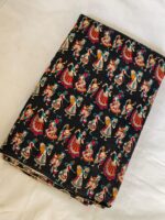 Traditional Folk Dance Printed Cotton Fabric (By Meter) Black - Image 2