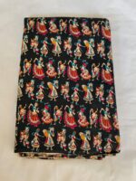 Traditional Folk Dance Printed Cotton Fabric (By Meter) Black - Image 4