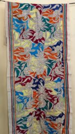 Premium Soft D Tussar Silk Kantha Stole – Full Body Multicolor Floral & Vine Pattern