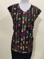 Cotton Kantha Sleeveless Jacket – Black Multicolor Floral & Geometric Embroidery
