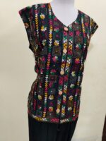 Cotton Kantha Sleeveless Jacket – Black Multicolor Floral & Geometric Embroidery - Image 2