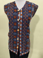 Handcrafted Cotton Kantha Stitch Sleeveless Jacket – Navy - Image 2