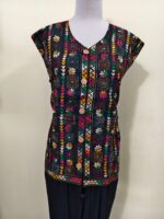 Cotton Kantha Sleeveless Jacket – Black Multicolor Floral & Geometric Embroidery - Image 4