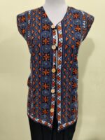 Handcrafted Cotton Kantha Stitch Sleeveless Jacket – Navy