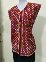 Handcrafted Cotton Kantha Stitch Sleeveless Jacket – Maroon - Image 2