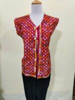 Handcrafted Cotton Kantha Stitch Sleeveless Jacket – Maroon - Image 3