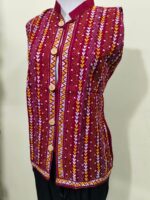 Handcrafted Cotton Kantha Stitch Sleeveless Jacket – Maroon - Image 2
