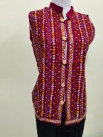 Handcrafted Cotton Kantha Stitch Sleeveless Jacket – Maroon - Image 3