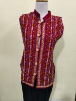 Handcrafted Cotton Kantha Stitch Sleeveless Jacket – Maroon - Image 4