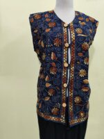 Handcrafted Cotton Kantha Stitch Sleeveless Jacket – Navy Blue - Image 3