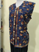 Handcrafted Cotton Kantha Stitch Sleeveless Jacket – Navy Blue - Image 2