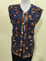 Handcrafted Cotton Kantha Stitch Sleeveless Jacket – Navy Blue