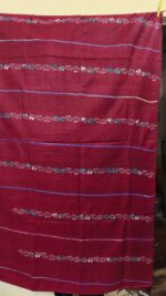 Bengal Kantha Stitch Khadi Cotton Saree – Maroon color - Image 5