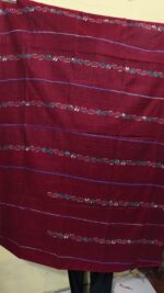 Bengal Kantha Stitch Khadi Cotton Saree – Maroon color - Image 6