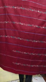 Bengal Kantha Stitch Khadi Cotton Saree – Maroon color - Image 2