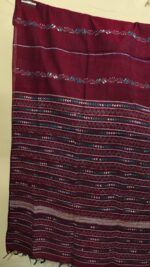 Bengal Kantha Stitch Khadi Cotton Saree – Maroon color - Image 3