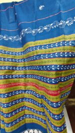 Bengal Kantha Stitch Khadi Cotton Saree – Royal blue color - Image 2