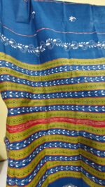 Bengal Kantha Stitch Khadi Cotton Saree – Royal blue color