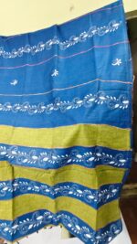 Bengal Kantha Stitch Khadi Cotton Saree – Royal blue color - Image 6