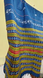 Bengal Kantha Stitch Khadi Cotton Saree – Royal blue color - Image 3