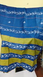 Bengal Kantha Stitch Khadi Cotton Saree – Royal blue color - Image 4