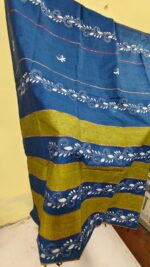 Bengal Kantha Stitch Khadi Cotton Saree – Royal blue color - Image 5