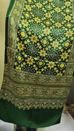 Ajrakh Modal Silk Stole Hand block (Mashru Silk) Green - Image 6
