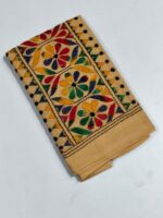 beige Cotton Hand Work Blouse Piece - flower design - Image 3