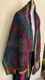 Black color Silk Kantha Stitch Stole – Floral Embroidery - Image 3