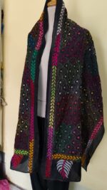 Black color Silk Kantha Stitch Stole – Floral Embroidery - Image 2