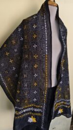 Black color Silk Kantha Stitch Stole – Floral Embroidery - Image 2