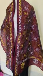 Maroon Silk Kantha Stitch Stole – Floral Embroidery - Image 2