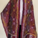 Maroon Silk Kantha Stitch Stole – Floral Embroidery