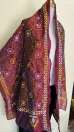 Maroon Silk Kantha Stitch Stole – Floral Embroidery - Image 3