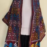 Maroon Silk Kantha Stitch Stole – Floral Embroidery