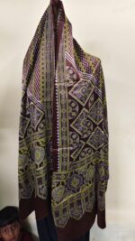 Ajrakh Modal Silk Stole Hand block (Mashru Silk) Brown color - Image 3