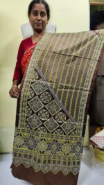Ajrakh Modal Silk Stole Hand block (Mashru Silk) Brown color - Image 2