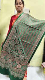 Ajrakh Modal Silk Stole Hand block (Mashru Silk) Forest green - Image 3
