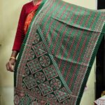 Ajrakh Modal Silk Stole Hand block (Mashru Silk) Forest green
