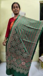 Ajrakh Modal Silk Stole Hand block (Mashru Silk) Forest green