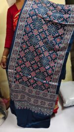 Ajrakh Modal Silk Stole Hand block (Mashru Silk) Deep Navy - Image 2