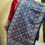 Ajrakh Modal Silk Stole Hand block (Mashru Silk) Deep Navy
