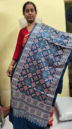 Ajrakh Modal Silk Stole Hand block (Mashru Silk) Deep Navy