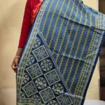 Ajrakh Modal Silk Stole Hand block (Mashru Silk) Deep Navy green