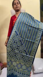 Ajrakh Modal Silk Stole Hand block (Mashru Silk) Deep Navy green