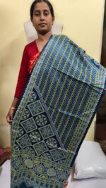 Ajrakh Modal Silk Stole Hand block (Mashru Silk) Deep Navy green - Image 3