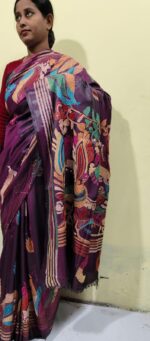 Kantha Stitch Art Silk Saree – Hand-Embroidered Bengal Craft - Image 2