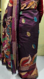 Kantha Stitch Art Silk Saree – Hand-Embroidered Bengal Craft - Image 6