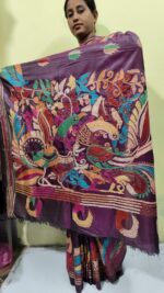 Kantha Stitch Art Silk Saree – Hand-Embroidered Bengal Craft - Image 4