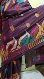 Kantha Stitch Art Silk Saree – Hand-Embroidered Bengal Craft - Image 7